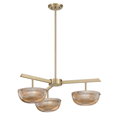 Savoy House Hubbard 30in 3-Light LED Chandelier | Minimalist Noble Brass and Champagne Ribbed Glass | Dining Room & Entryway | 30 in | Model 1-1251-3-127