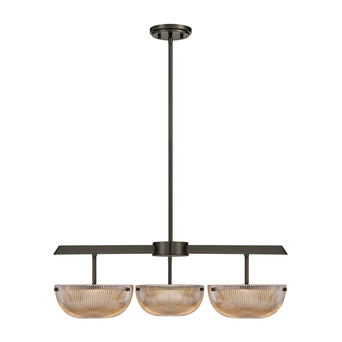 Savoy House Hubbard 30in 3-Light LED Chandelier | Minimalist Mediterranean Bronze and Champagne Ribbed Glass | Dining Room & Entryway | Model 1-1251-3-15