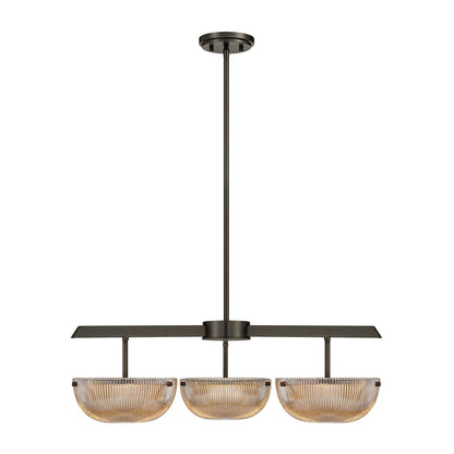Savoy House Hubbard 30in 3-Light LED Chandelier | Minimalist Mediterranean Bronze and Champagne Ribbed Glass | Dining Room & Entryway | Model 1-1251-3-15