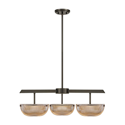 Savoy House Hubbard 30in 3-Light LED Chandelier | Minimalist Mediterranean Bronze and Champagne Ribbed Glass | Dining Room & Entryway | Model 1-1251-3-15