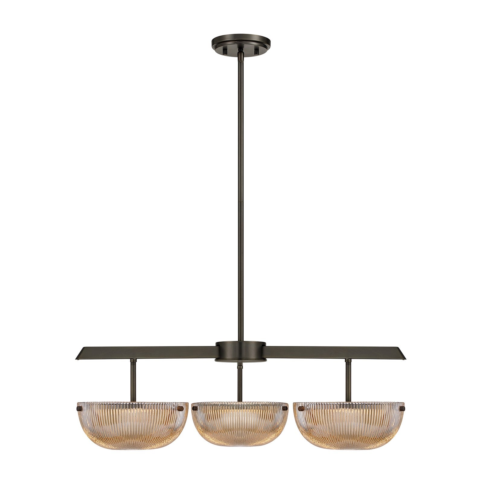 Savoy House Hubbard 30in 3-Light LED Chandelier | Minimalist Mediterranean Bronze and Champagne Ribbed Glass | Dining Room & Entryway | Model 1-1251-3-15