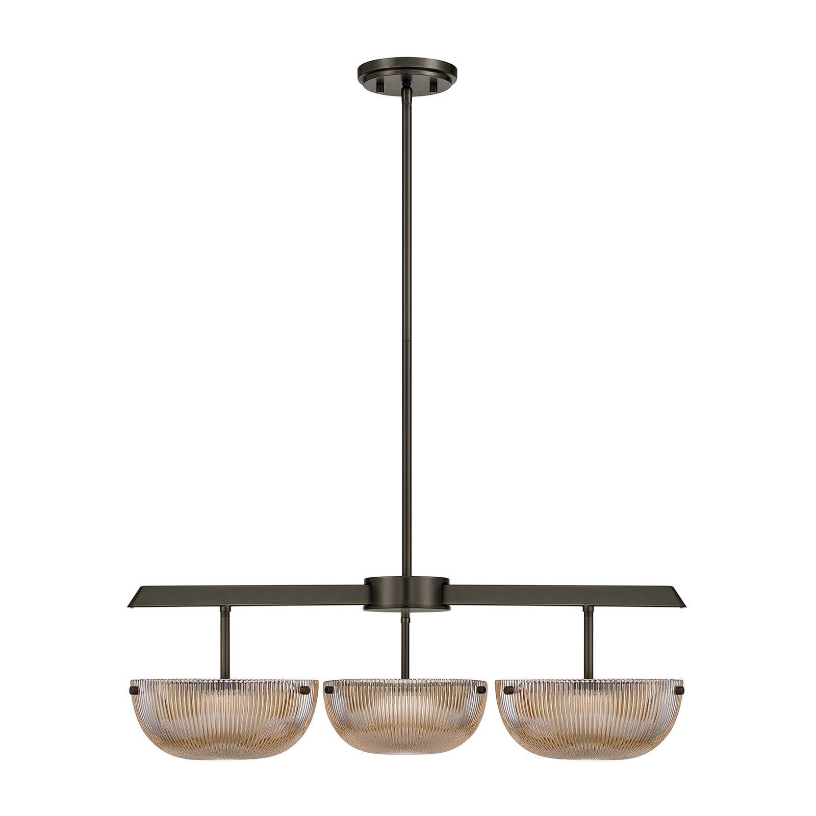 Savoy House Hubbard 30in 3-Light LED Chandelier | Minimalist Mediterranean Bronze and Champagne Ribbed Glass | Dining Room & Entryway | Model 1-1251-3-15
