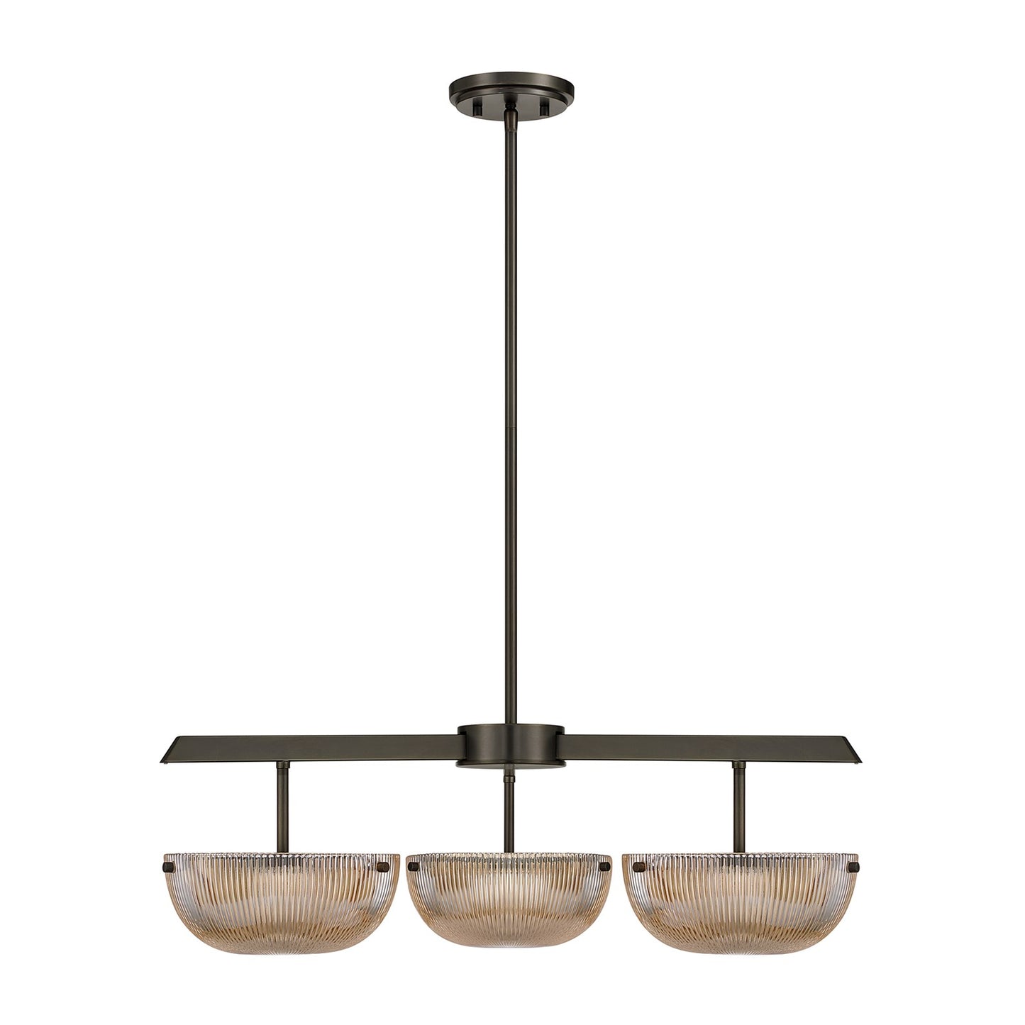 Savoy House Hubbard 30in 3-Light LED Chandelier | Minimalist Mediterranean Bronze and Champagne Ribbed Glass | Dining Room & Entryway | Model 1-1251-3-15