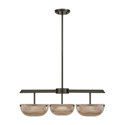 Savoy House Hubbard 30in 3-Light LED Chandelier | Minimalist Mediterranean Bronze and Champagne Ribbed Glass | Dining Room & Entryway | Model 1-1251-3-15