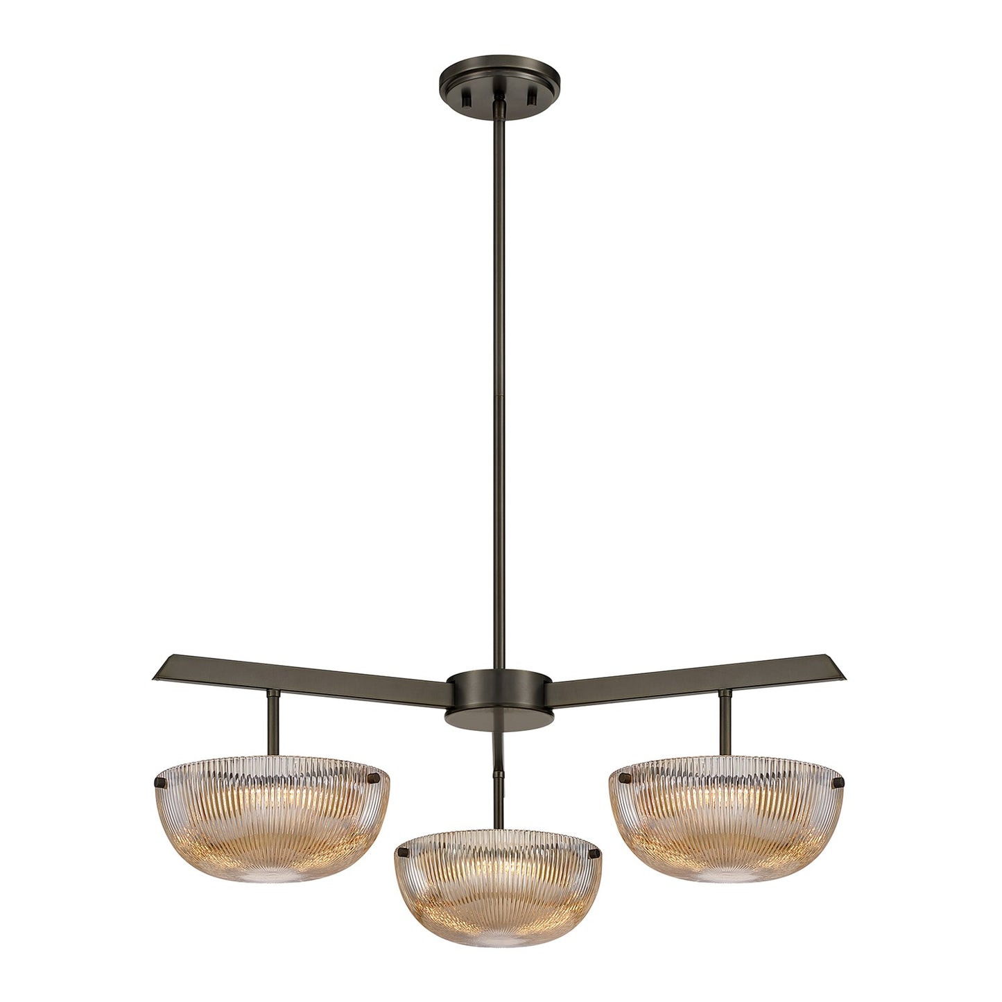 Savoy House Hubbard 30in 3-Light LED Chandelier | Minimalist Mediterranean Bronze and Champagne Ribbed Glass | Dining Room & Entryway | Model 1-1251-3-15