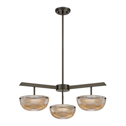 Savoy House Hubbard 30in 3-Light LED Chandelier | Minimalist Mediterranean Bronze and Champagne Ribbed Glass | Dining Room & Entryway | Model 1-1251-3-15