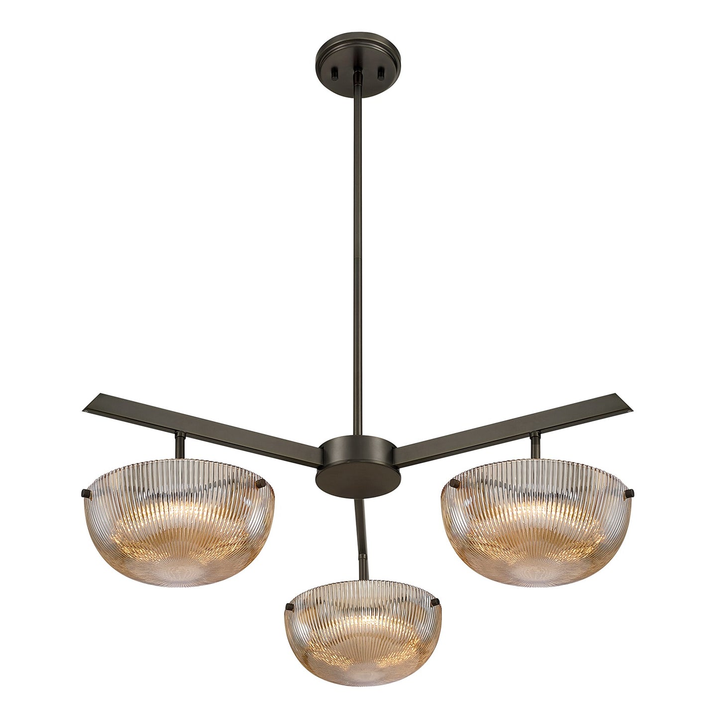 Savoy House Hubbard 30in 3-Light LED Chandelier | Minimalist Mediterranean Bronze and Champagne Ribbed Glass | Dining Room & Entryway | Model 1-1251-3-15