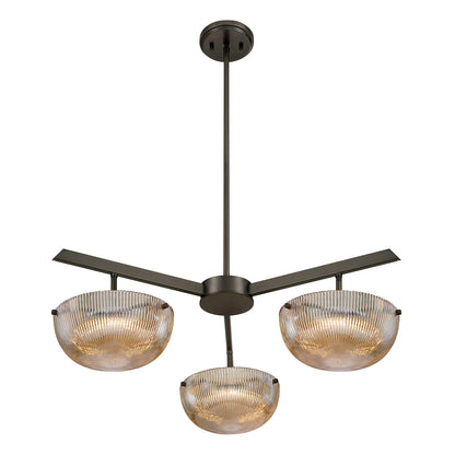 Savoy House Hubbard 30in 3-Light LED Chandelier | Minimalist Mediterranean Bronze and Champagne Ribbed Glass | Dining Room & Entryway | Model 1-1251-3-15