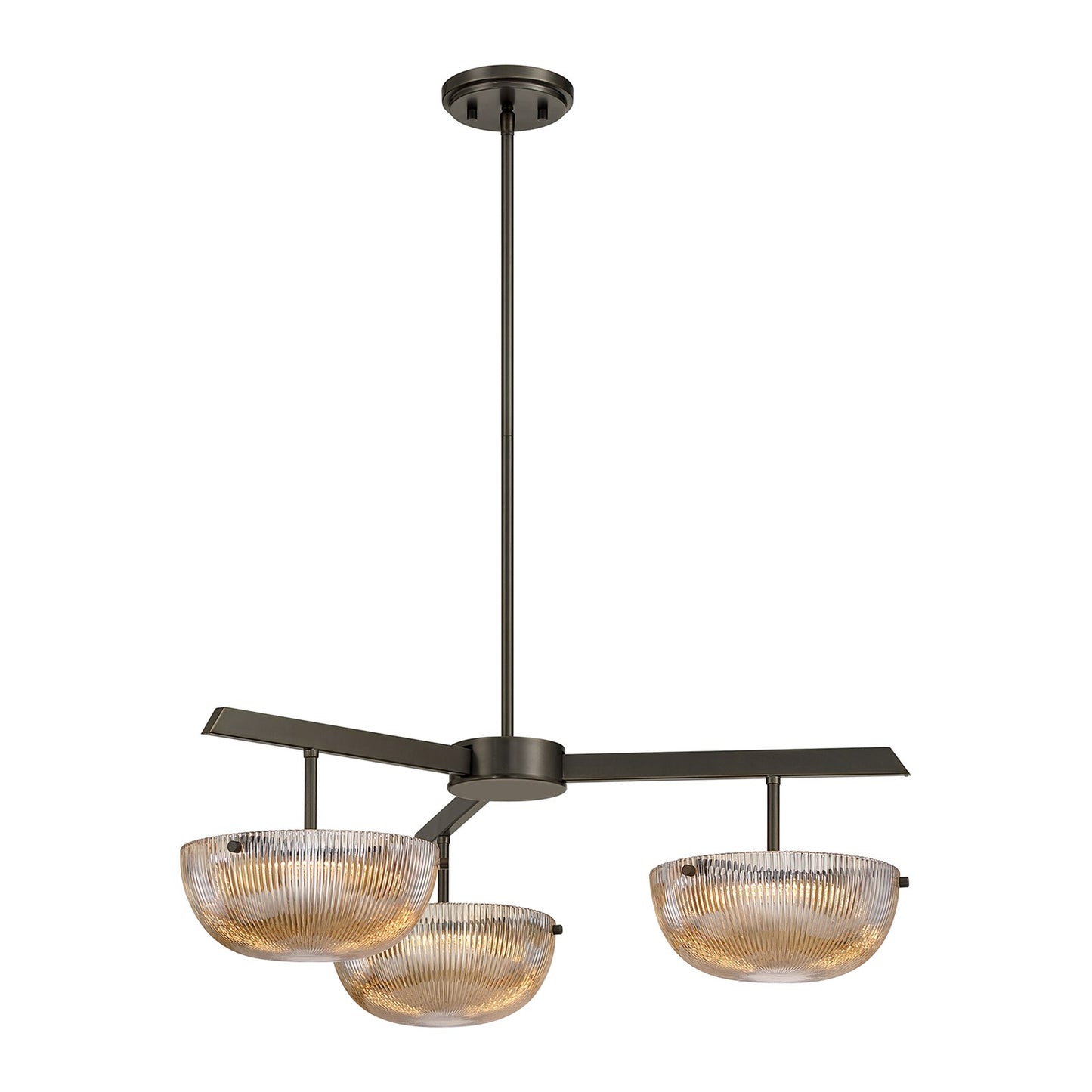 Savoy House Hubbard 30in 3-Light LED Chandelier | Minimalist Mediterranean Bronze and Champagne Ribbed Glass | Dining Room & Entryway | Model 1-1251-3-15
