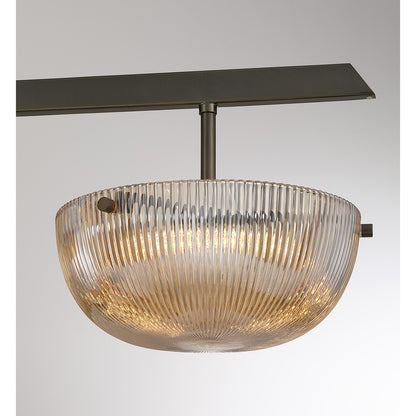 Savoy House Hubbard 30in 3-Light LED Chandelier | Minimalist Mediterranean Bronze and Champagne Ribbed Glass | Dining Room & Entryway | Model 1-1251-3-15