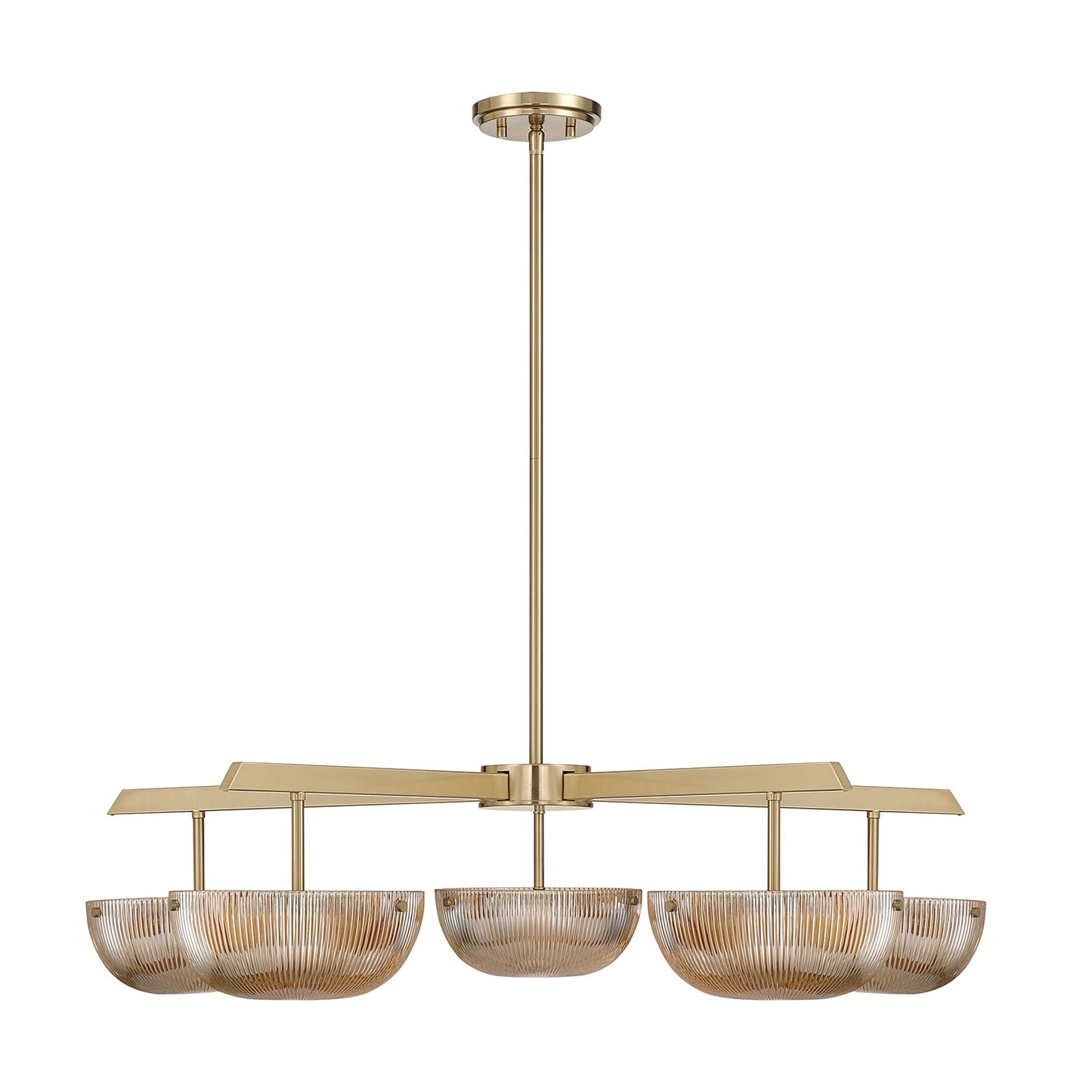 Savoy House Hubbard 38in 5-Light LED Chandelier | Minimalist Noble Brass and Champagne Ribbed Glass | Dining Room & Foyer | 38 x 38 | Model 1-1252-5-127