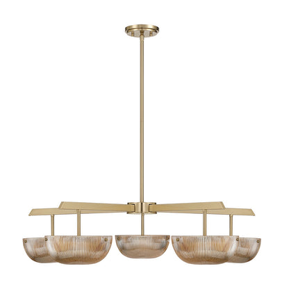 Savoy House Hubbard 38in 5-Light LED Chandelier | Minimalist Noble Brass and Champagne Ribbed Glass | Dining Room & Foyer | 38 x 38 | Model 1-1252-5-127