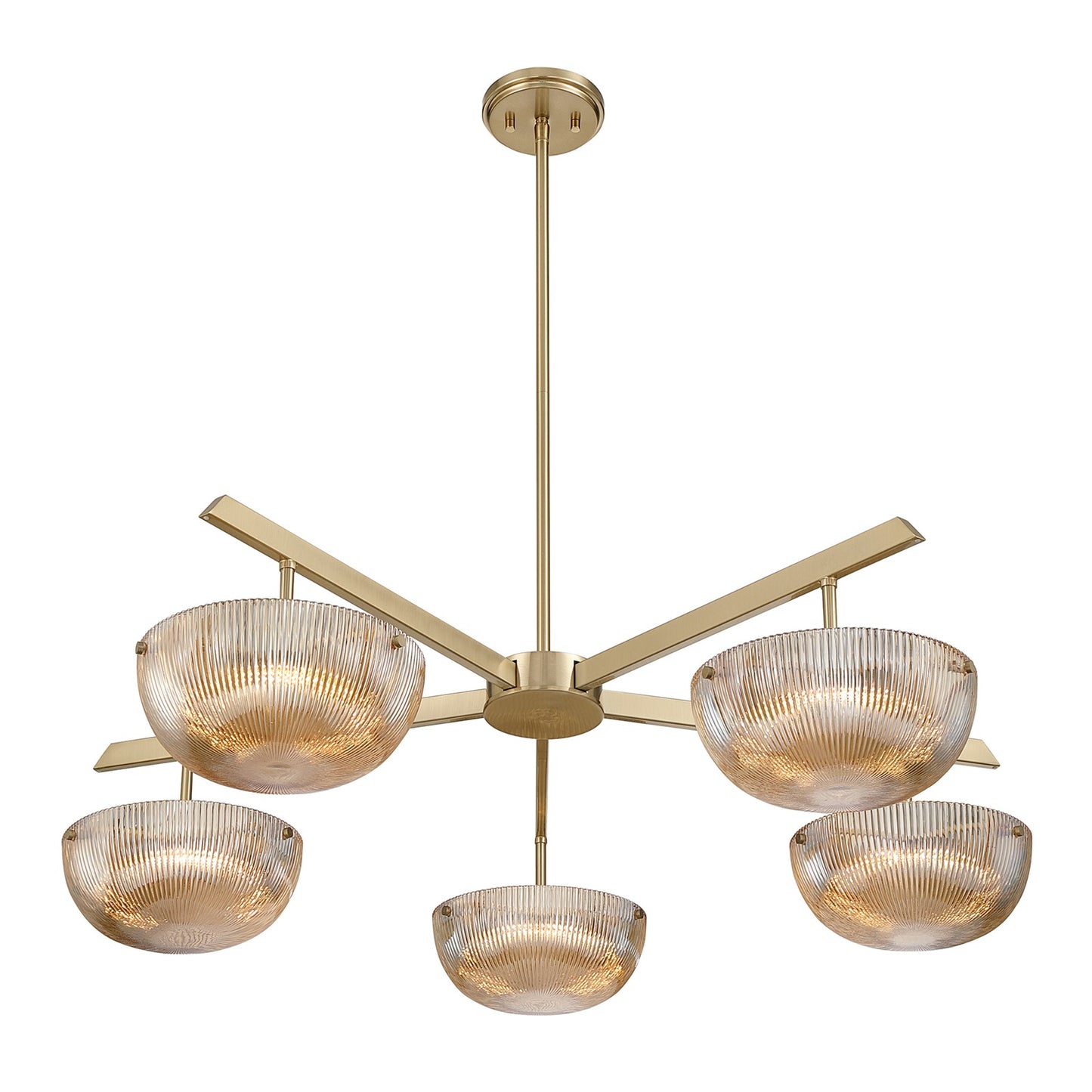 Savoy House Hubbard 38in 5-Light LED Chandelier | Minimalist Noble Brass and Champagne Ribbed Glass | Dining Room & Foyer | 38 x 38 | Model 1-1252-5-127