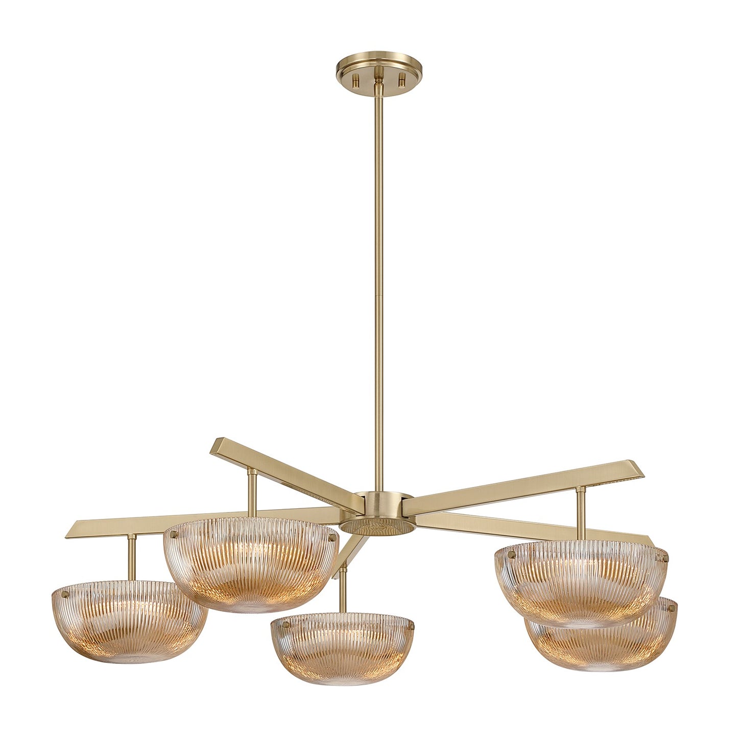 Savoy House Hubbard 38in 5-Light LED Chandelier | Minimalist Noble Brass and Champagne Ribbed Glass | Dining Room & Foyer | 38 x 38 | Model 1-1252-5-127