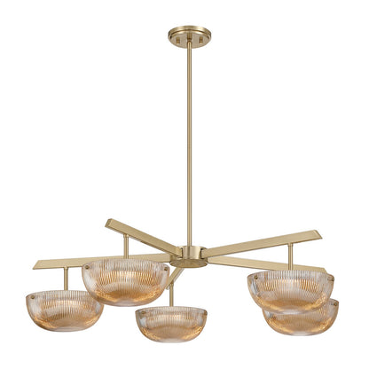 Savoy House Hubbard 38in 5-Light LED Chandelier | Minimalist Noble Brass and Champagne Ribbed Glass | Dining Room & Foyer | 38 x 38 | Model 1-1252-5-127