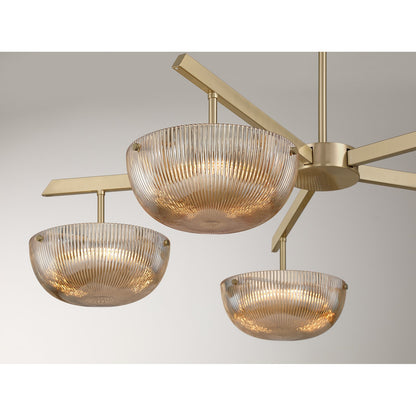 Savoy House Hubbard 38in 5-Light LED Chandelier | Minimalist Noble Brass and Champagne Ribbed Glass | Dining Room & Foyer | 38 x 38 | Model 1-1252-5-127