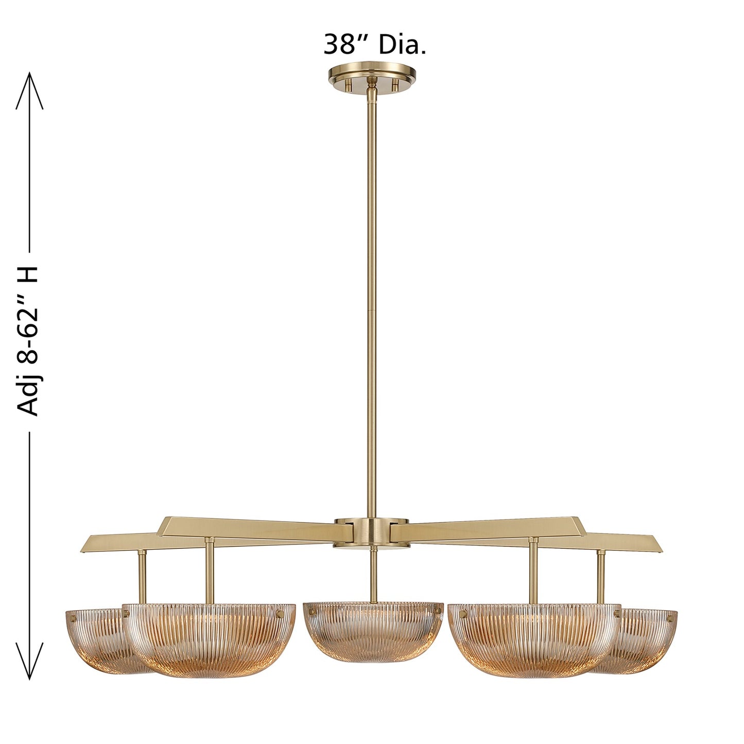 Savoy House Hubbard 38in 5-Light LED Chandelier | Minimalist Noble Brass and Champagne Ribbed Glass | Dining Room & Foyer | 38 x 38 | Model 1-1252-5-127