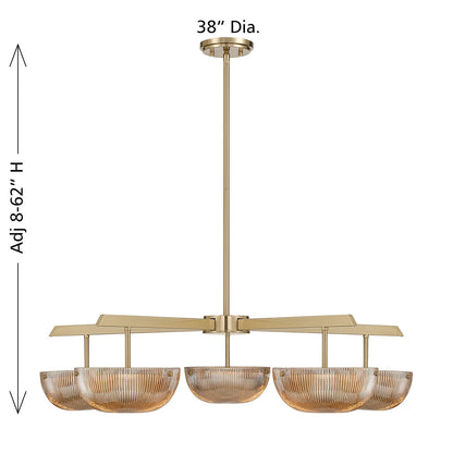 Savoy House Hubbard 38in 5-Light LED Chandelier | Minimalist Noble Brass and Champagne Ribbed Glass | Dining Room & Foyer | 38 x 38 | Model 1-1252-5-127