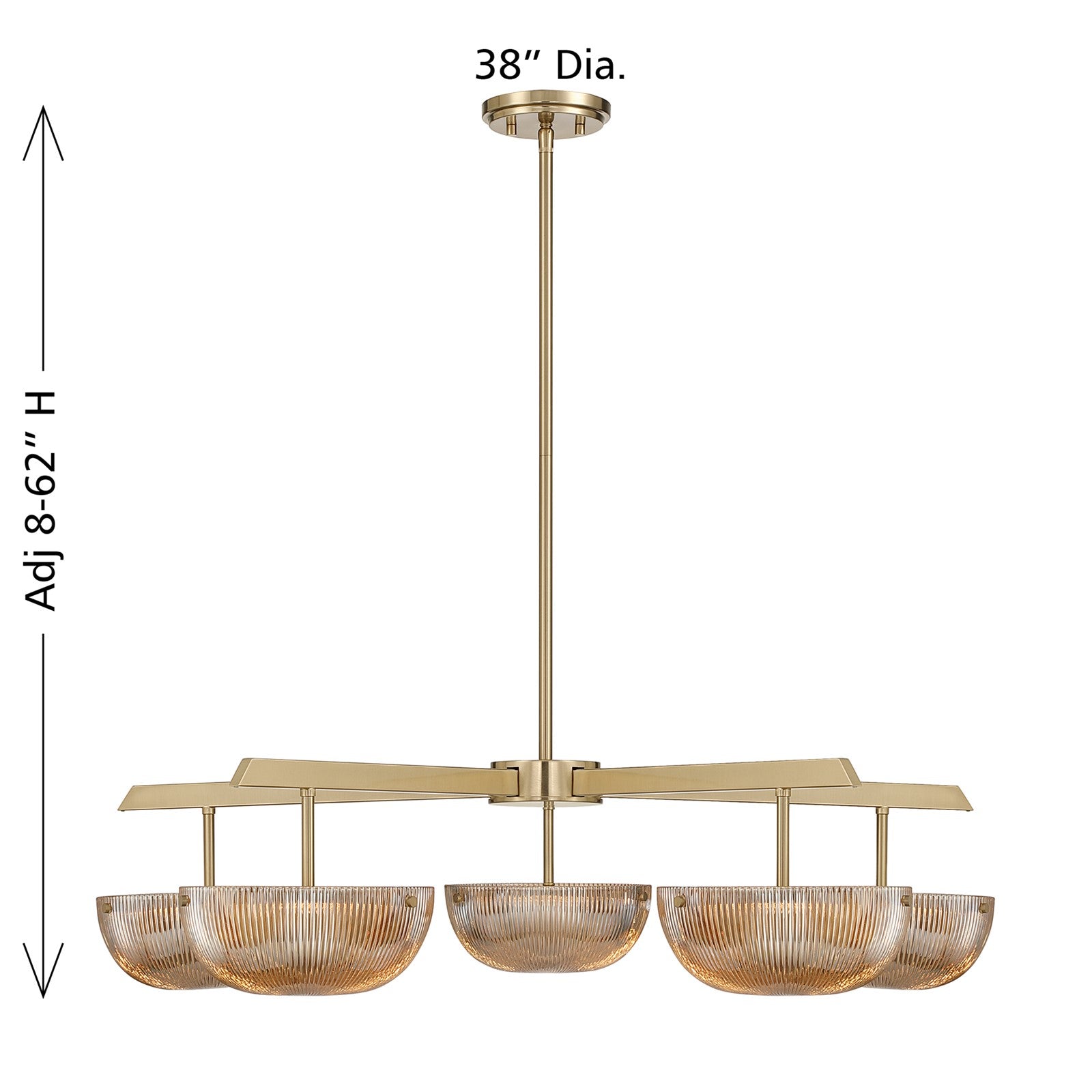 Savoy House Hubbard 38in 5-Light LED Chandelier | Minimalist Noble Brass and Champagne Ribbed Glass | Dining Room & Foyer | 38 x 38 | Model 1-1252-5-127