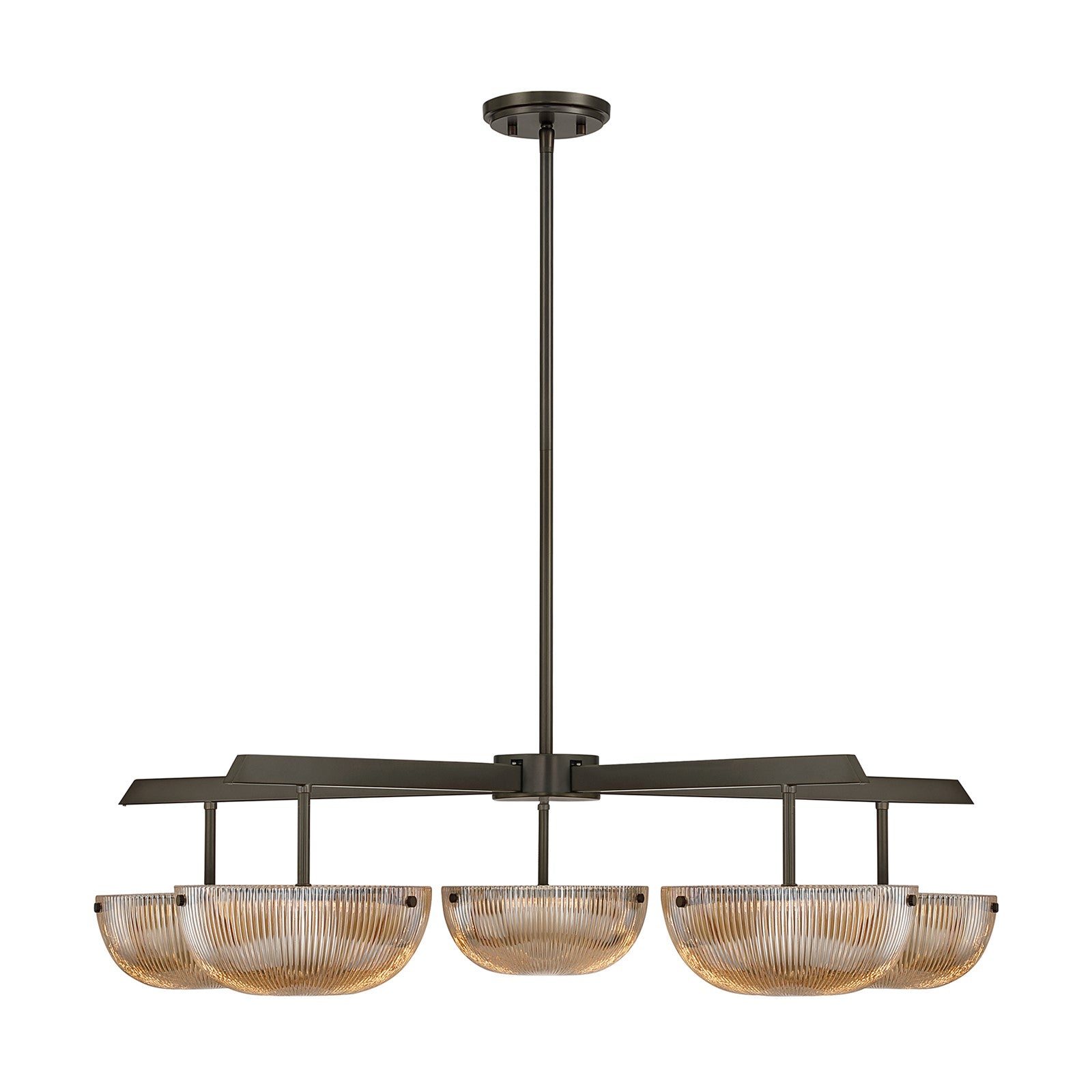 Savoy House Hubbard 38in 5-Light LED Chandelier | Minimalist Mediterranean Bronze and Champagne Ribbed Glass | Dining Room & Living | Model 1-1252-5-15