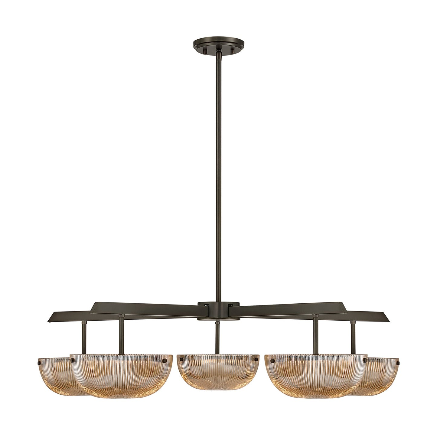 Savoy House Hubbard 38in 5-Light LED Chandelier | Minimalist Mediterranean Bronze and Champagne Ribbed Glass | Dining Room & Living | Model 1-1252-5-15