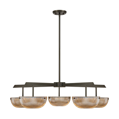 Savoy House Hubbard 38in 5-Light LED Chandelier | Minimalist Mediterranean Bronze and Champagne Ribbed Glass | Dining Room & Living | Model 1-1252-5-15