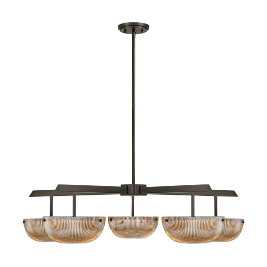 Savoy House Hubbard 38in 5-Light LED Chandelier | Minimalist Mediterranean Bronze and Champagne Ribbed Glass | Dining Room & Living | Model 1-1252-5-15
