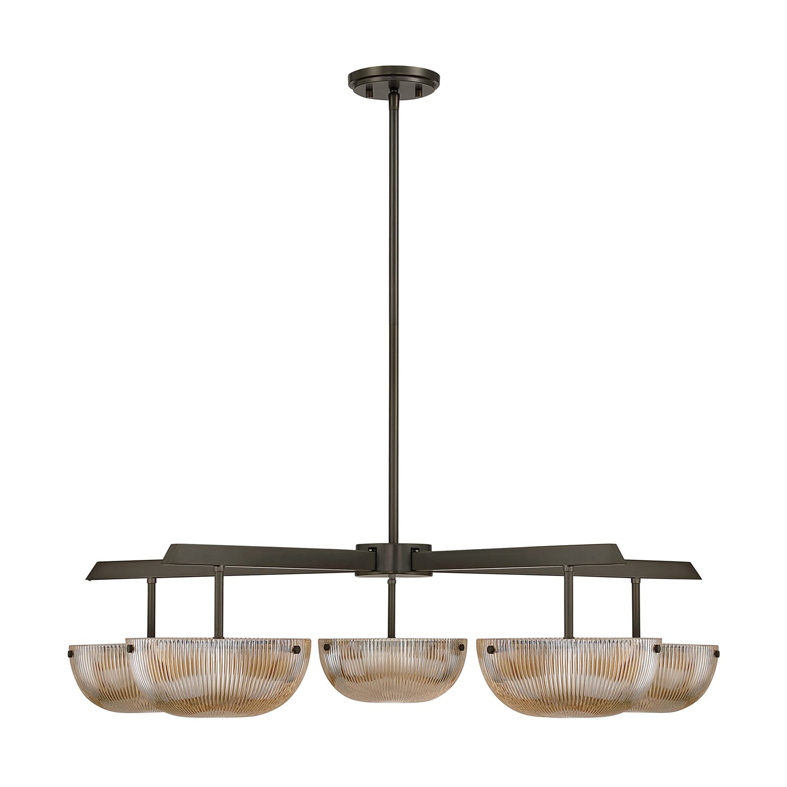 Savoy House Hubbard 38in 5-Light LED Chandelier | Minimalist Mediterranean Bronze and Champagne Ribbed Glass | Dining Room & Living | Model 1-1252-5-15