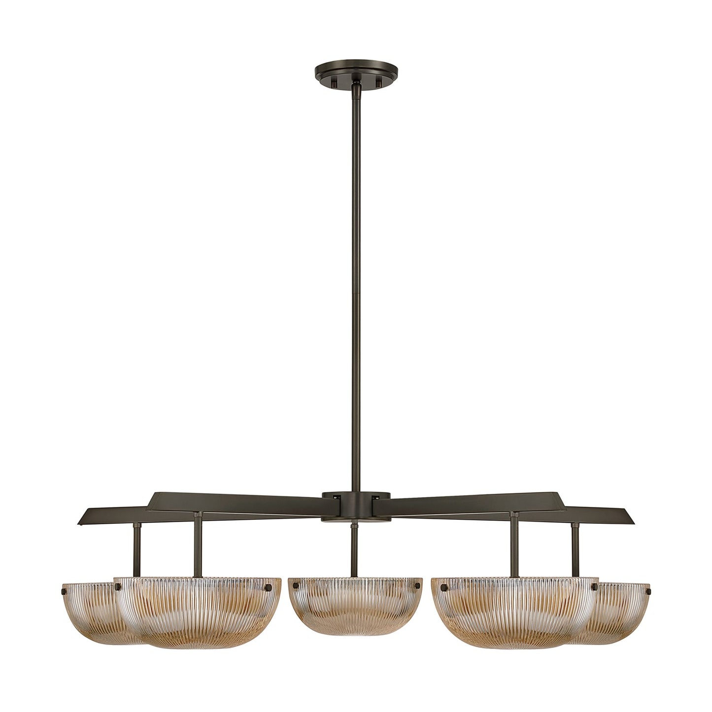 Savoy House Hubbard 38in 5-Light LED Chandelier | Minimalist Mediterranean Bronze and Champagne Ribbed Glass | Dining Room & Living | Model 1-1252-5-15