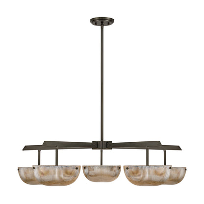 Savoy House Hubbard 38in 5-Light LED Chandelier | Minimalist Mediterranean Bronze and Champagne Ribbed Glass | Dining Room & Living | Model 1-1252-5-15