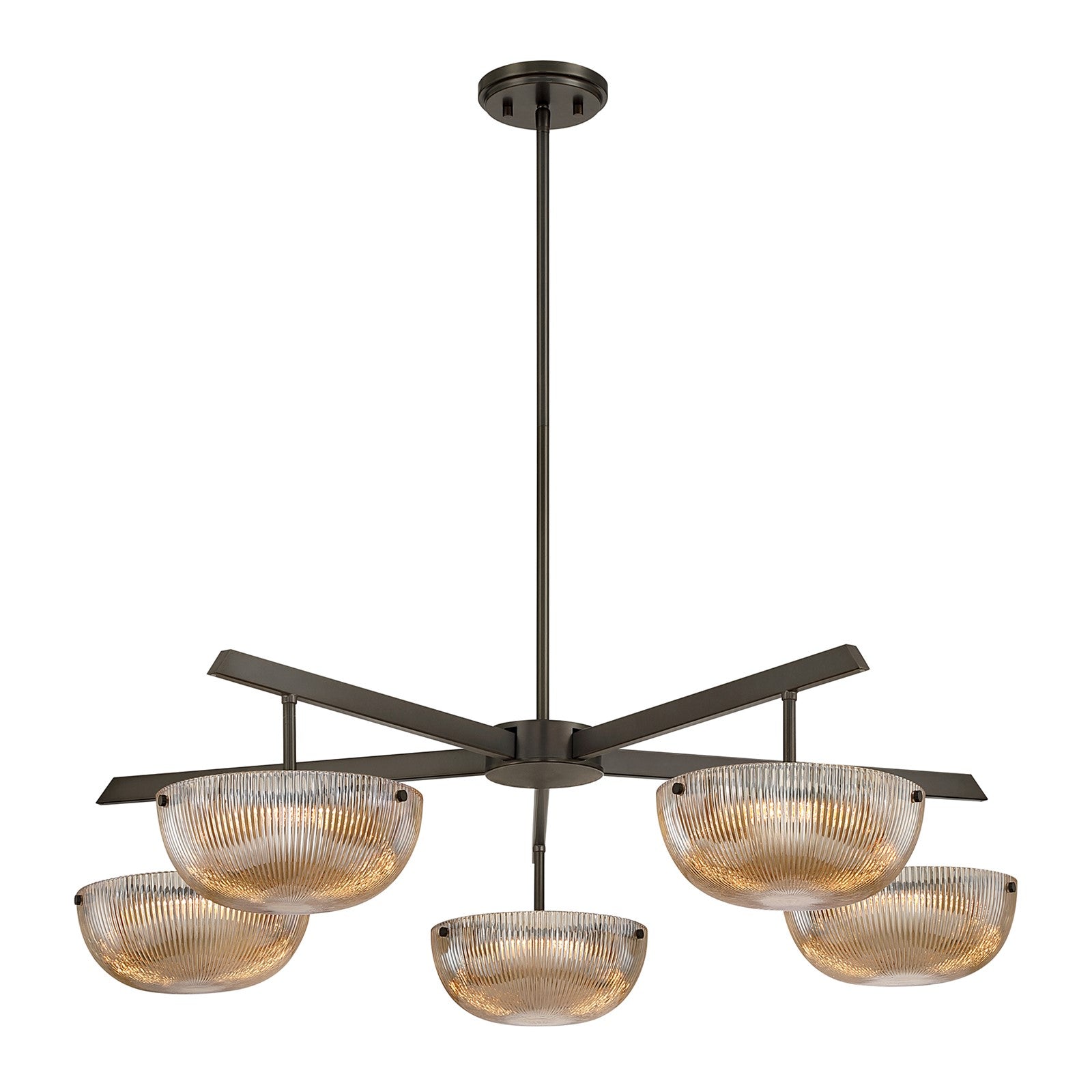 Savoy House Hubbard 38in 5-Light LED Chandelier | Minimalist Mediterranean Bronze and Champagne Ribbed Glass | Dining Room & Living | Model 1-1252-5-15