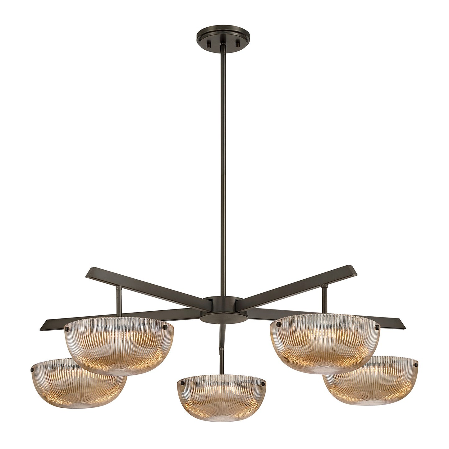 Savoy House Hubbard 38in 5-Light LED Chandelier | Minimalist Mediterranean Bronze and Champagne Ribbed Glass | Dining Room & Living | Model 1-1252-5-15