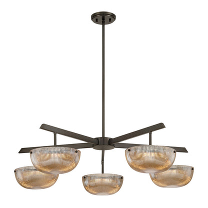 Savoy House Hubbard 38in 5-Light LED Chandelier | Minimalist Mediterranean Bronze and Champagne Ribbed Glass | Dining Room & Living | Model 1-1252-5-15