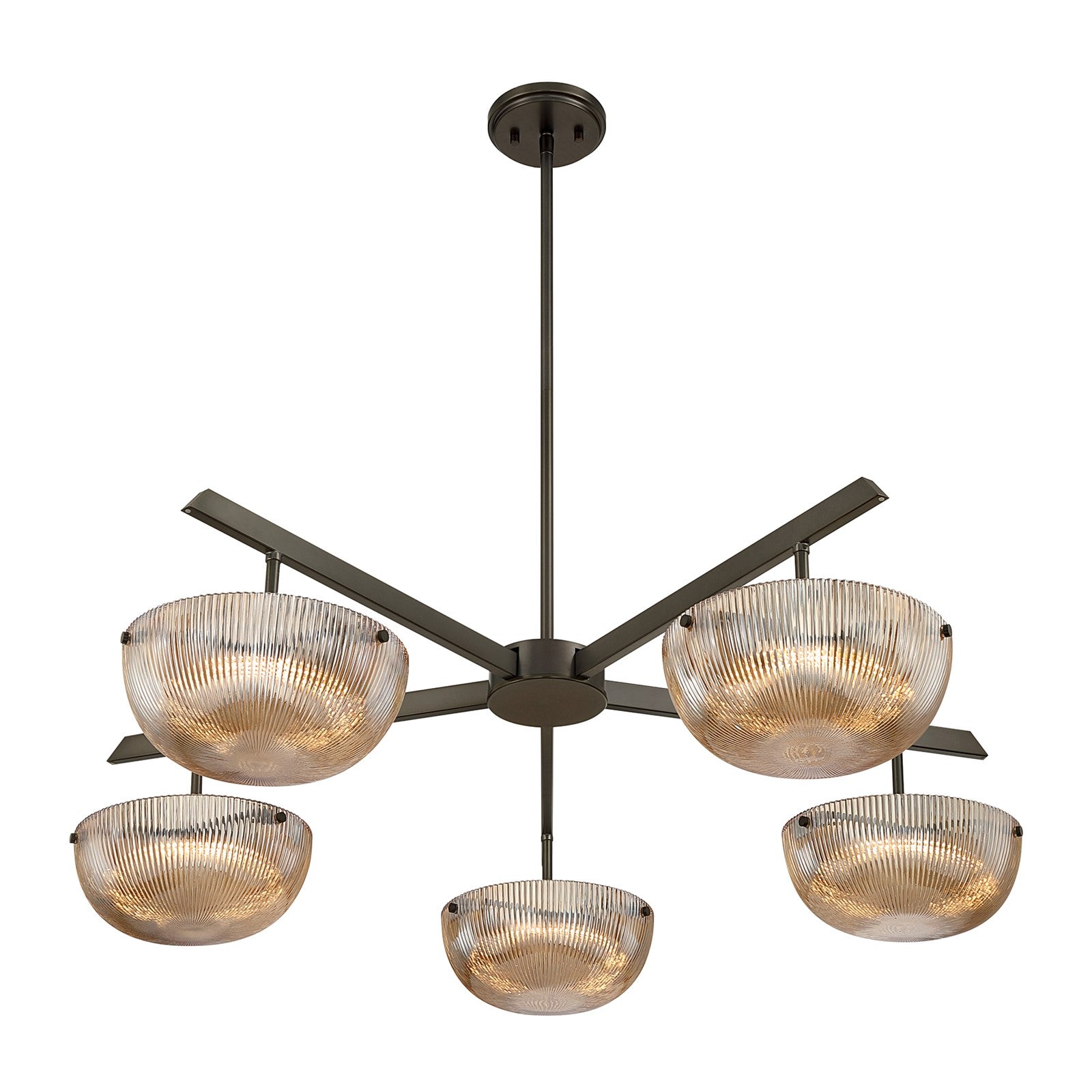 Savoy House Hubbard 38in 5-Light LED Chandelier | Minimalist Mediterranean Bronze and Champagne Ribbed Glass | Dining Room & Living | Model 1-1252-5-15