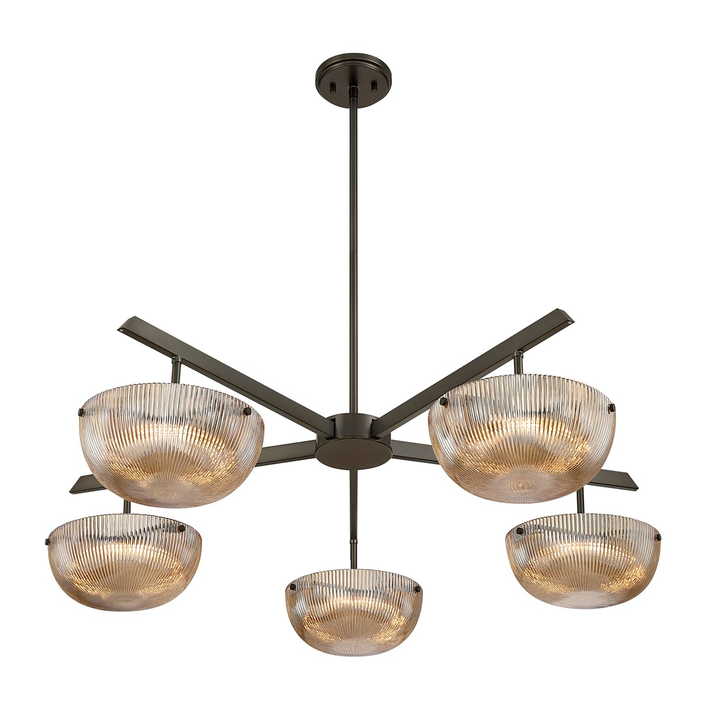 Savoy House Hubbard 38in 5-Light LED Chandelier | Minimalist Mediterranean Bronze and Champagne Ribbed Glass | Dining Room & Living | Model 1-1252-5-15