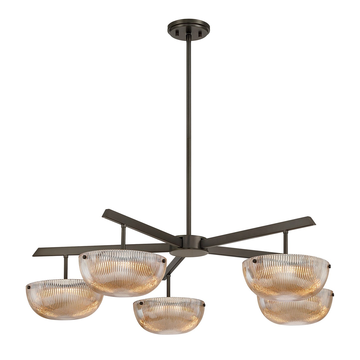Savoy House Hubbard 38in 5-Light LED Chandelier | Minimalist Mediterranean Bronze and Champagne Ribbed Glass | Dining Room & Living | Model 1-1252-5-15
