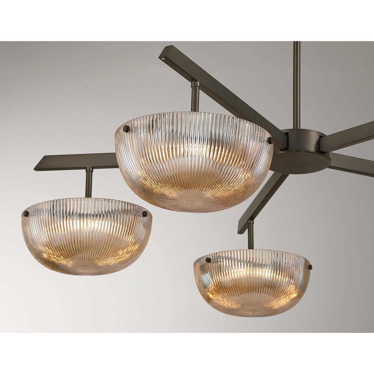 Savoy House Hubbard 38in 5-Light LED Chandelier | Minimalist Mediterranean Bronze and Champagne Ribbed Glass | Dining Room & Living | Model 1-1252-5-15