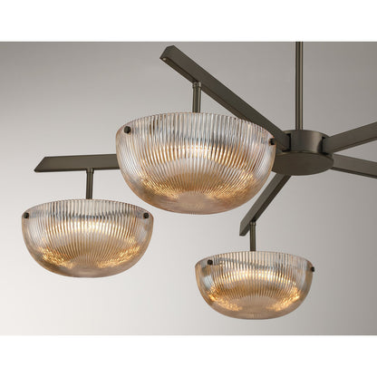 Savoy House Hubbard 38in 5-Light LED Chandelier | Minimalist Mediterranean Bronze and Champagne Ribbed Glass | Dining Room & Living | Model 1-1252-5-15