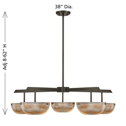 Savoy House Hubbard 38in 5-Light LED Chandelier | Minimalist Mediterranean Bronze and Champagne Ribbed Glass | Dining Room & Living | Model 1-1252-5-15