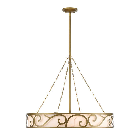 Savoy House Halstead 28.13in 8-Light Chandelier | Art Deco Antique Patina and Faux Alabaster | Dining Room & Foyer | 28.13 x 28.13 | Model 1-1269-8-339