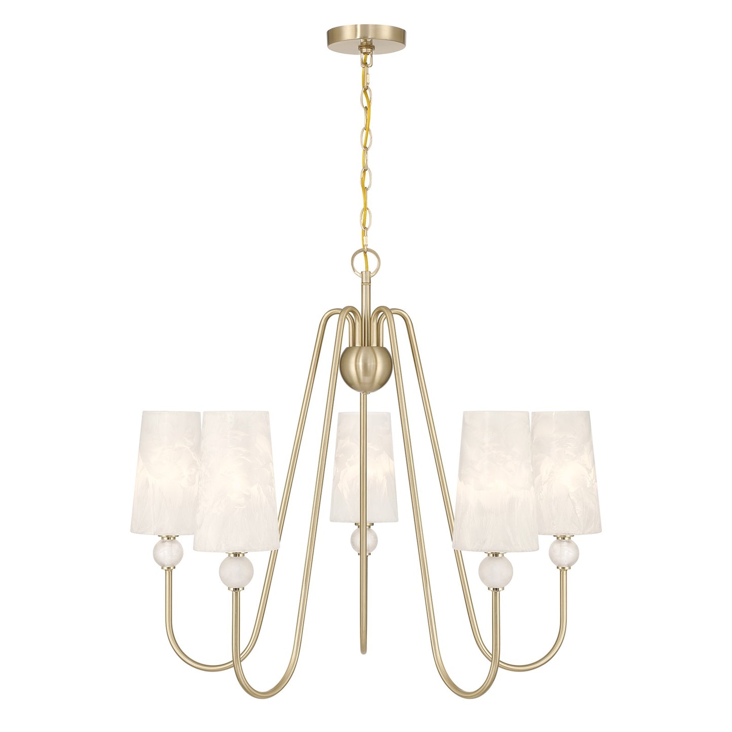 Savoy House Sheldon 32in 5-Light Chandelier | Transitional Noble Brass and Ice Glass | Dining Room & Foyer | 32 x 32 x 27 in | Model 1-1350-5-127