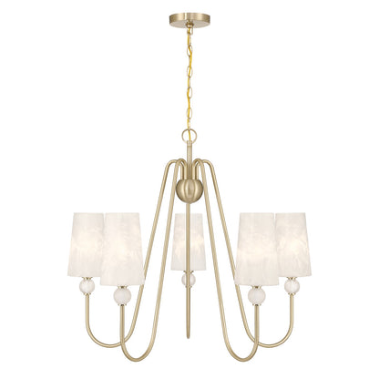 Savoy House Sheldon 32in 5-Light Chandelier | Transitional Noble Brass and Ice Glass | Dining Room & Foyer | 32 x 32 x 27 in | Model 1-1350-5-127