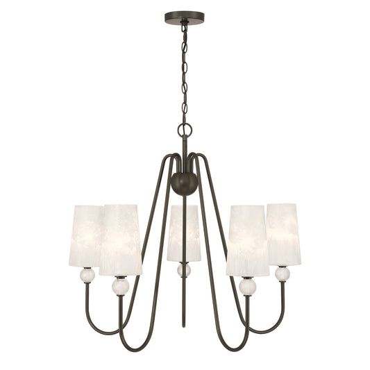Savoy House Sheldon 32in 5-Light Chandelier | Transitional Mediterranean Bronze and Ice Glass | Dining Room & Foyer | 32 x 32 x 27 in | Model 1-1350-5-15