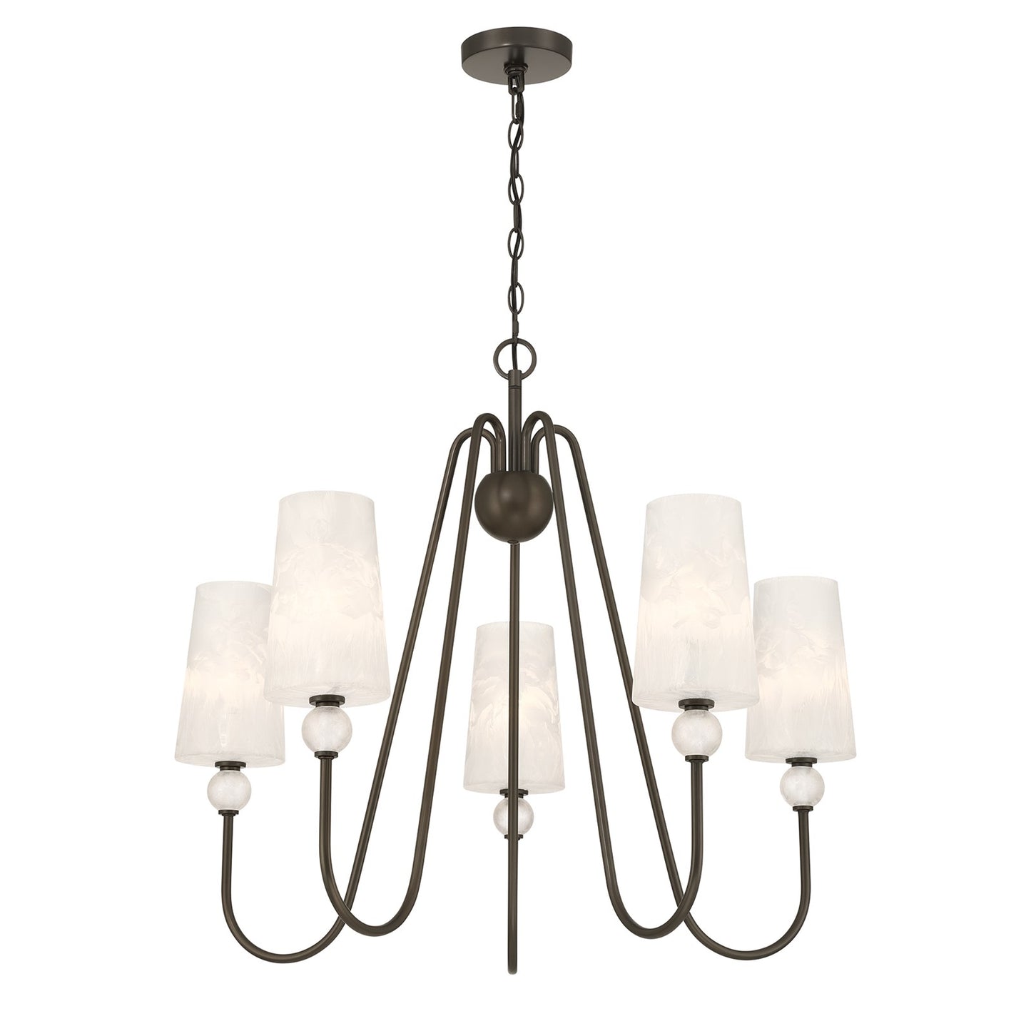 Savoy House Sheldon 32in 5-Light Chandelier | Transitional Mediterranean Bronze and Ice Glass | Dining Room & Foyer | 32 x 32 x 27 in | Model 1-1350-5-15