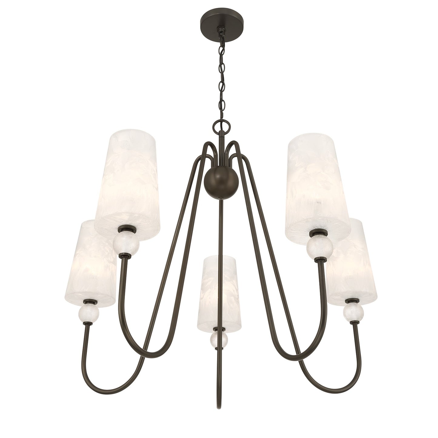 Savoy House Sheldon 32in 5-Light Chandelier | Transitional Mediterranean Bronze and Ice Glass | Dining Room & Foyer | 32 x 32 x 27 in | Model 1-1350-5-15