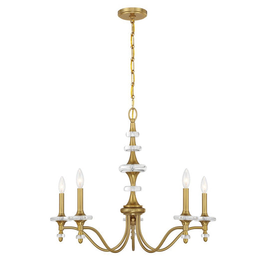 Savoy House Champlain 5 Light Chandelier, Warm Brass
