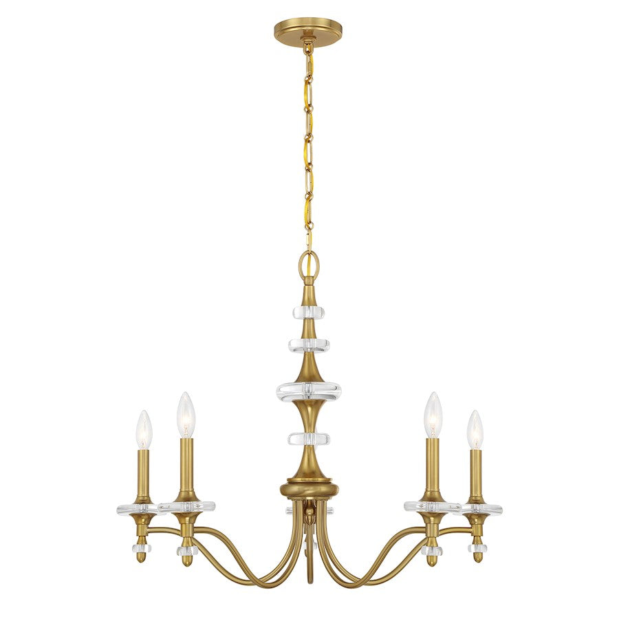 Savoy House Champlain 5 Light Chandelier, Warm Brass