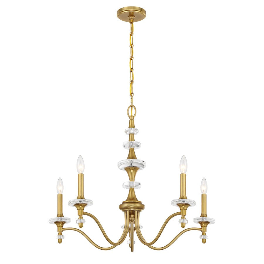 Savoy House Champlain 5 Light Chandelier, Warm Brass