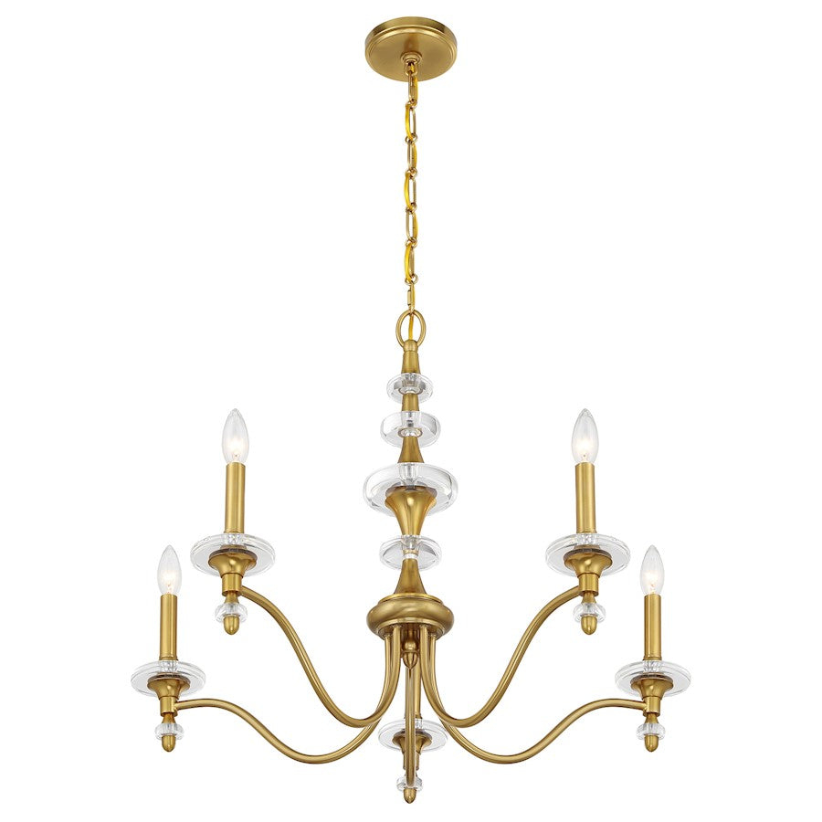 Savoy House Champlain 5 Light Chandelier, Warm Brass