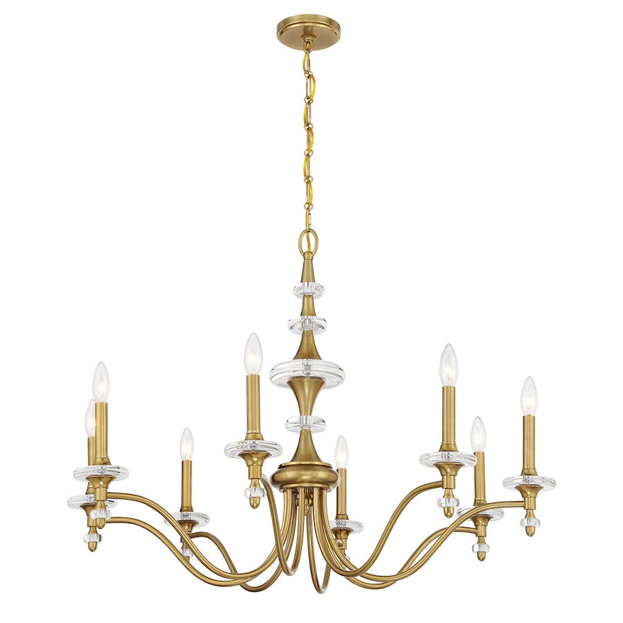 Savoy House Champlain 8 Light Chandelier, Warm Brass